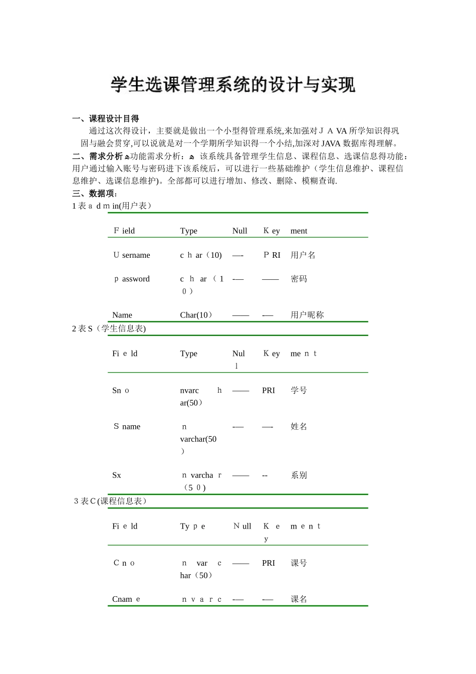 JAVA数据库课程设计--学生选课管理系统的设计与实现_完整源代码__第1页