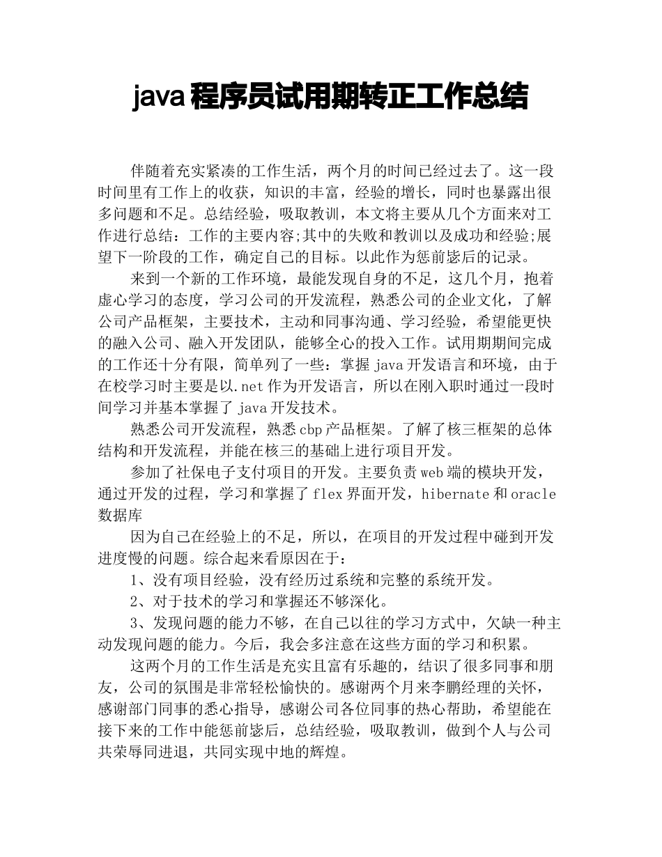 java程序员试用期转正工作总结_第1页