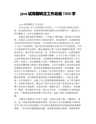 java试用期转正工作总结1500字