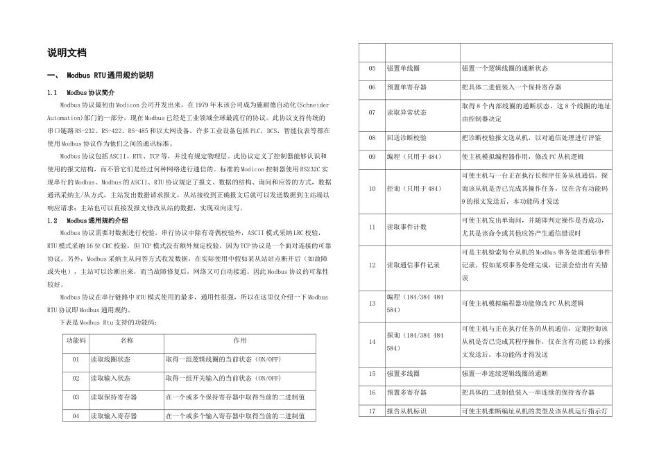 ModbusRTU通用规约说明模板及规约配置_第1页