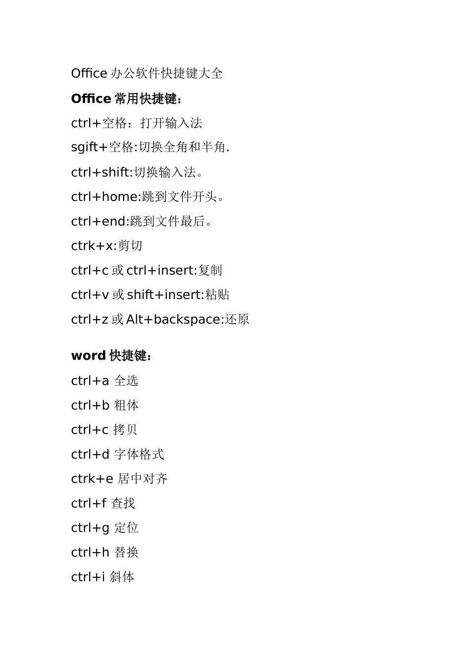 Office办公软件快捷键大全_第1页