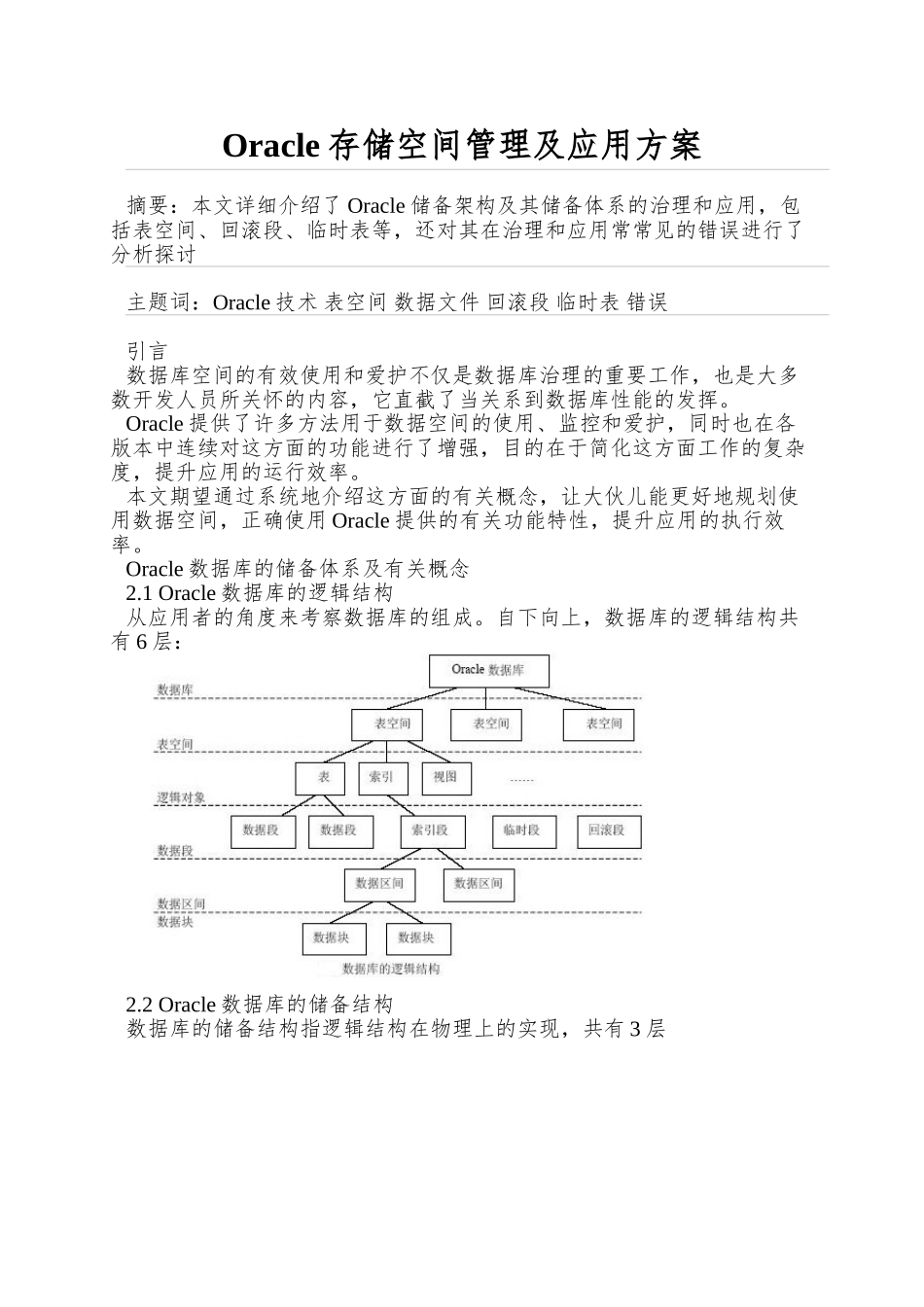 Oracle存储空间管理及应用方案_第1页