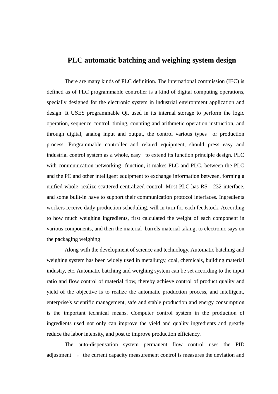 PLC-自动配料系统外文资料_第1页