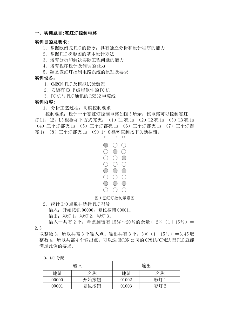 PLC实训：霓虹灯控制电路_第1页