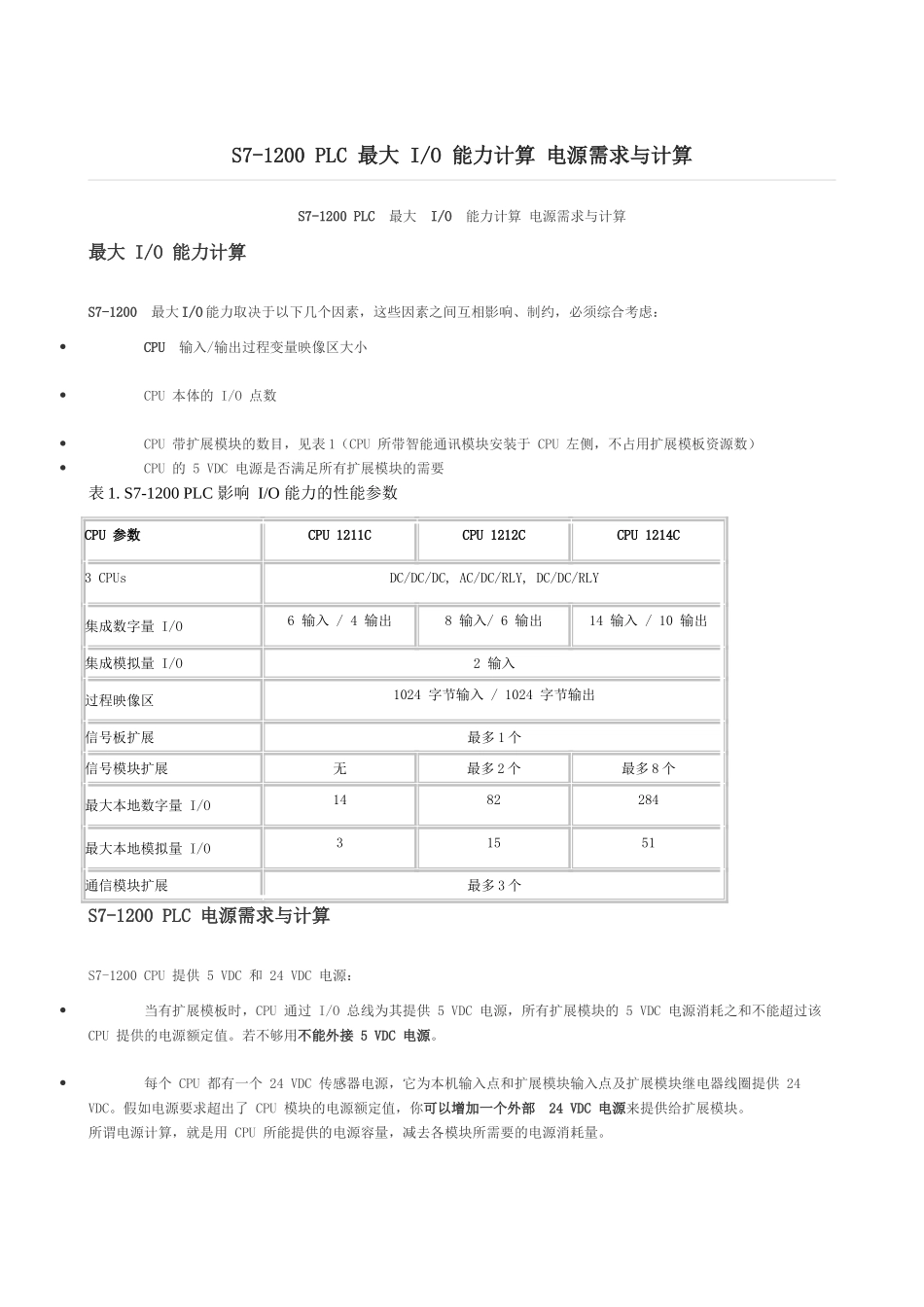 S7-1200-PLC最大IO能力计算电源需求与计算_第1页