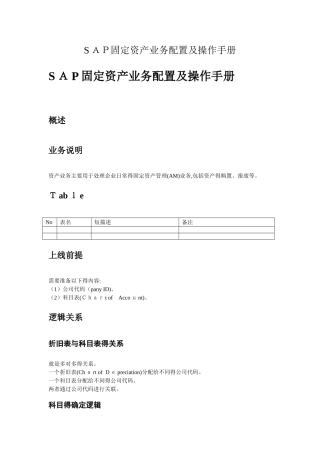SAP固定资产业务配置及操作手册