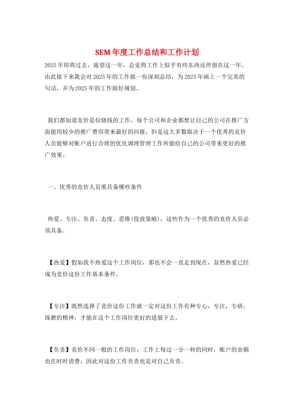 SEM年度工作总结和工作计划_第1页