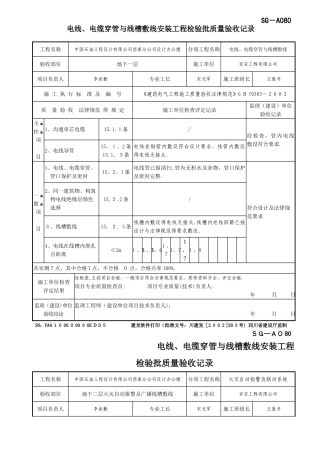 SG-A080电线、电缆穿管和线槽敷线安装工程检验批质量验收记录