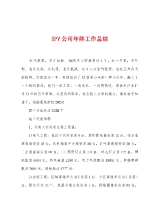 SPV公司年终工作总结