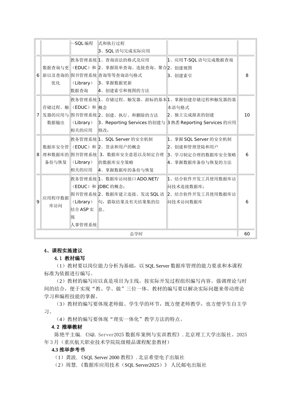 SQL-Server-数据库技术及应用课程标准授课计划-课程整体设计-教学计划-教学日历_第3页
