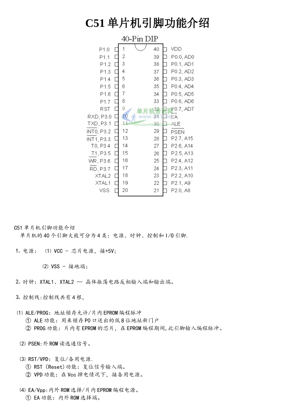 STC89C51单片机引脚功能介绍_第1页