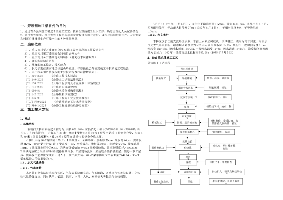 T梁预制首件方案_第1页