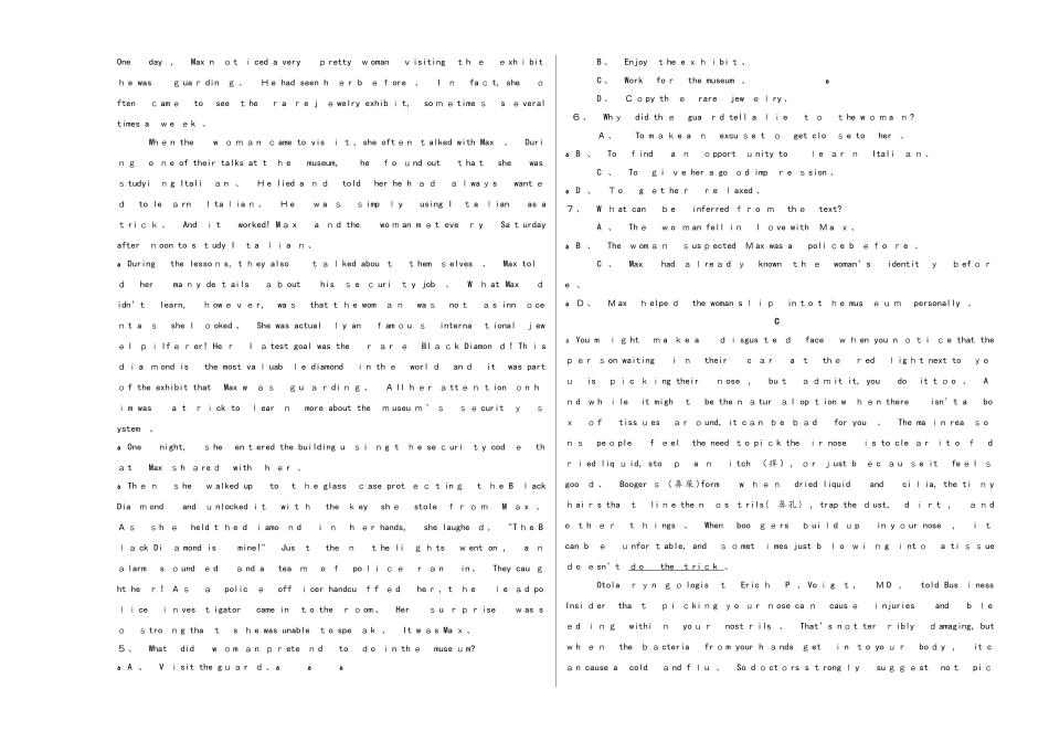 Unit 3 A healthy life学易试题君之单元测试君高二英语人教版（选修6）（考试版）_第2页