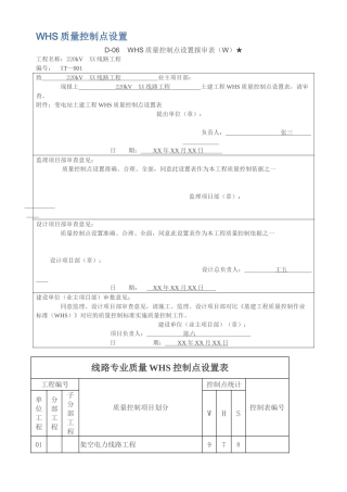 WHS质量控制点设置