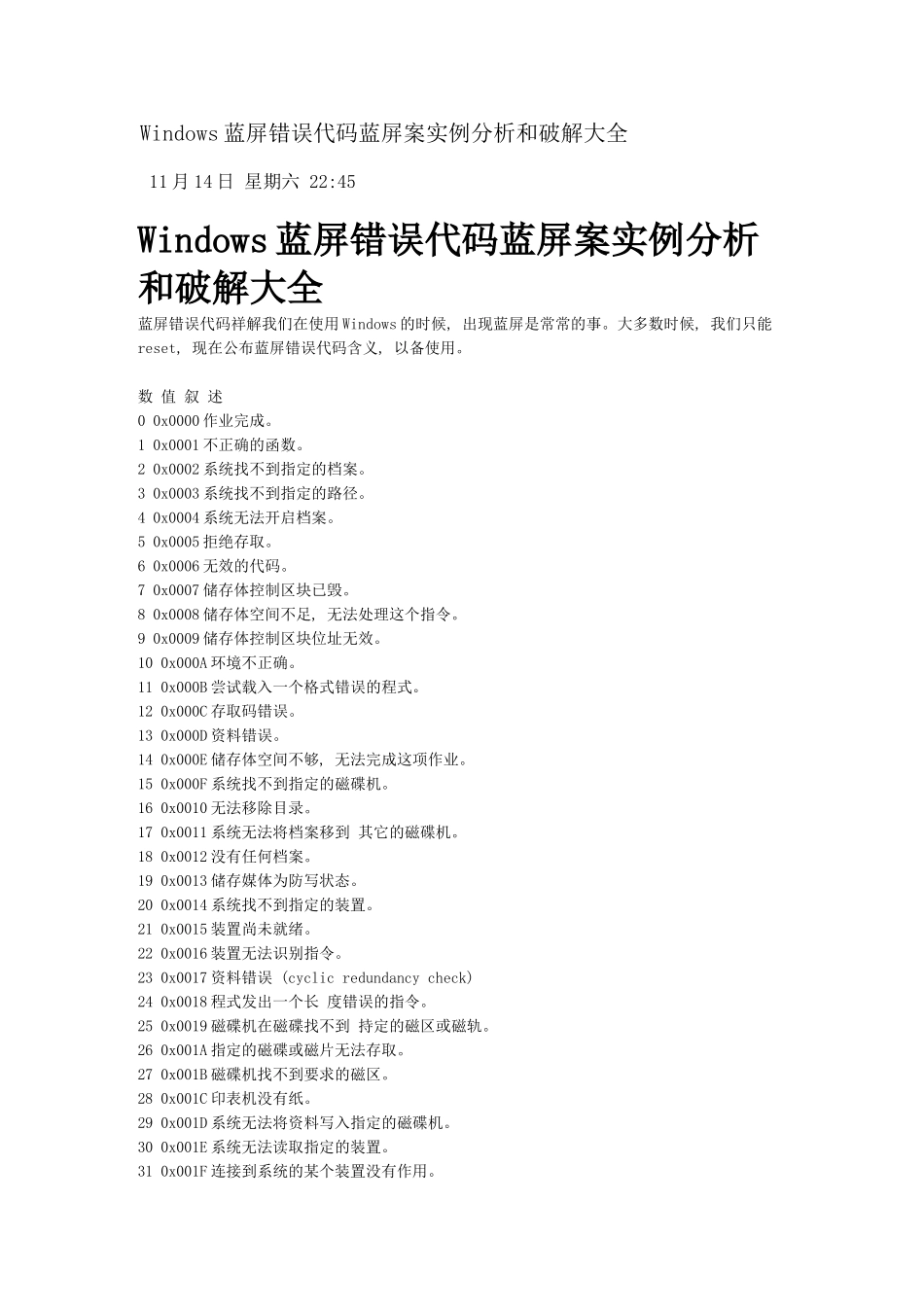 Windows蓝屏错误代码蓝屏案实例分析和破解大全_第1页