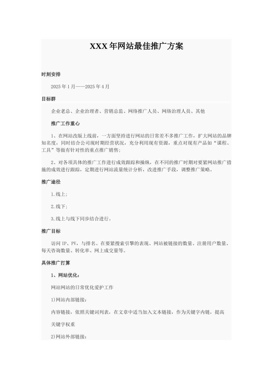 XXX年网站最佳推广方案_第1页