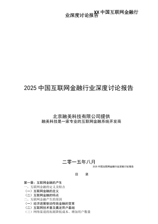 XX中国互联网金融行业深度研究报告