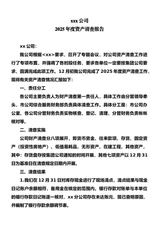 xx公司2025年度资产清查报告