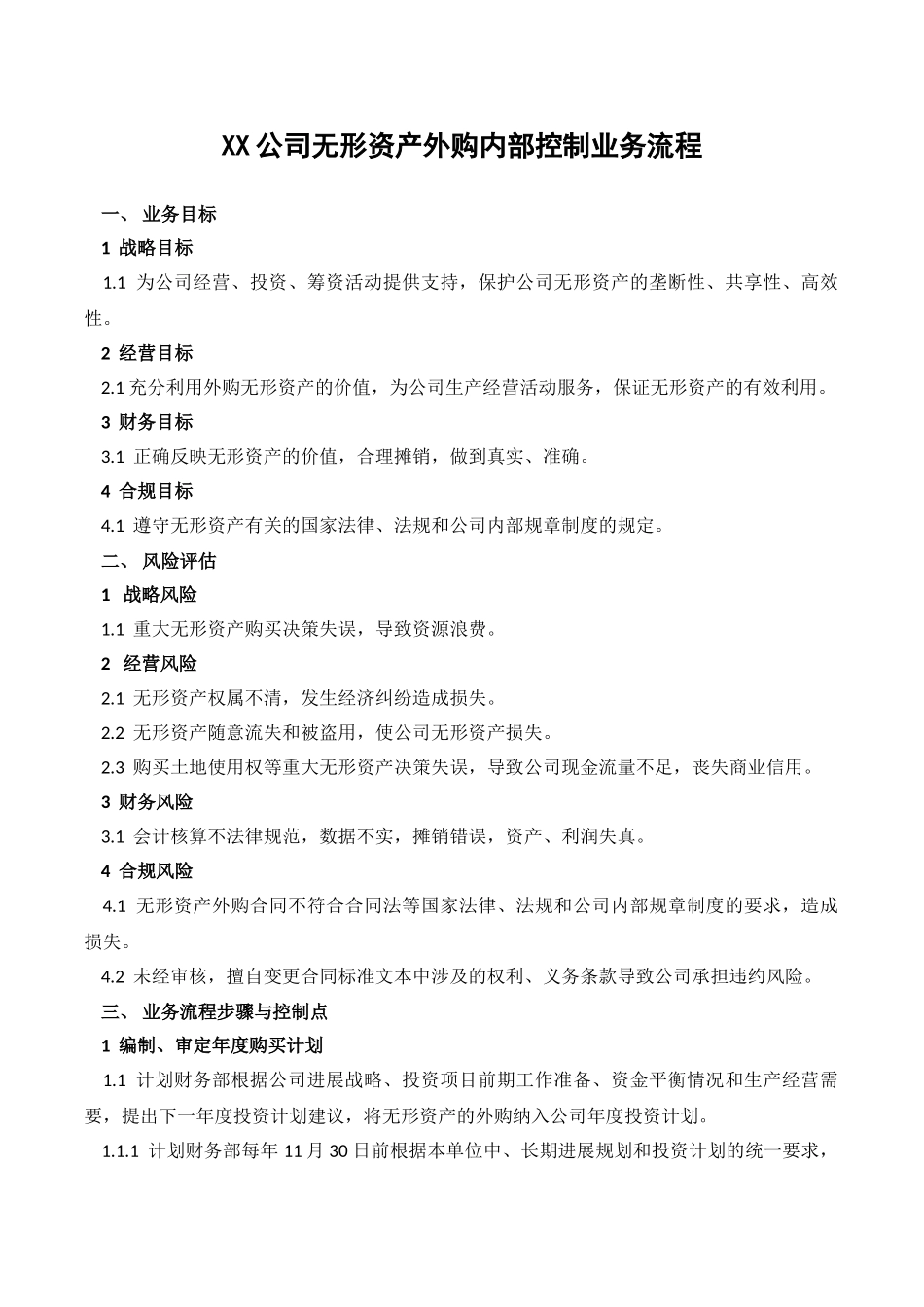 XX公司无形资产外购内部控制业务流程_第1页