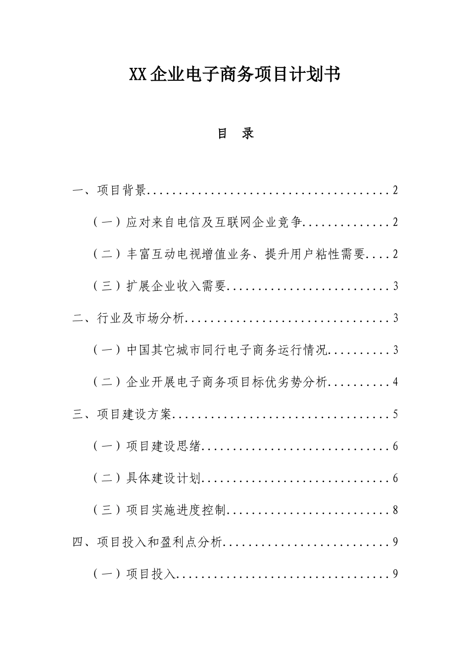 XX公司电子商务综合项目专题计划书原创新版培训教材_第1页