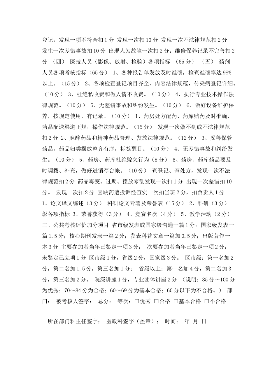 XX医院专业技术人员年度量化考核评分表_第3页