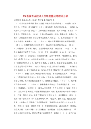 XX医院专业技术人员年度量化考核评分表