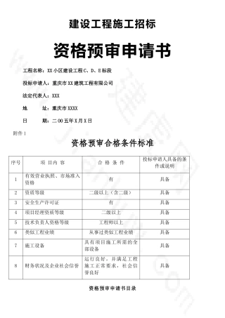 XX小区工程资格预审申请书