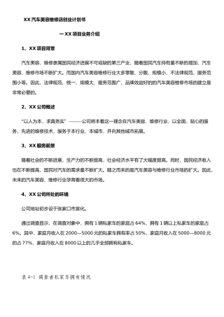 XX汽车美容维修店创业计划书