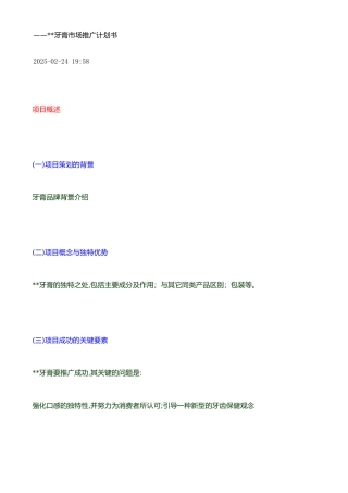 XX牙膏市场推广计划书