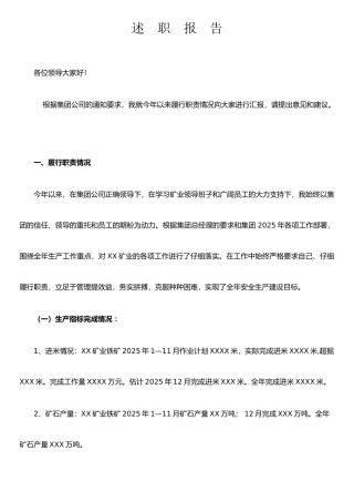 XX矿业总经理述职报告