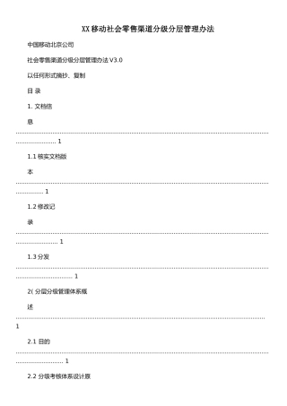XX移动社会零售渠道分级分层管理办法
