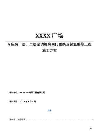 XX空调机房阀门及保温整修工程