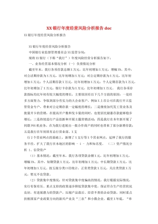 XX银行年度经营风险分析报告-doc