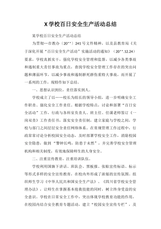 X学校百日安全生产活动总结