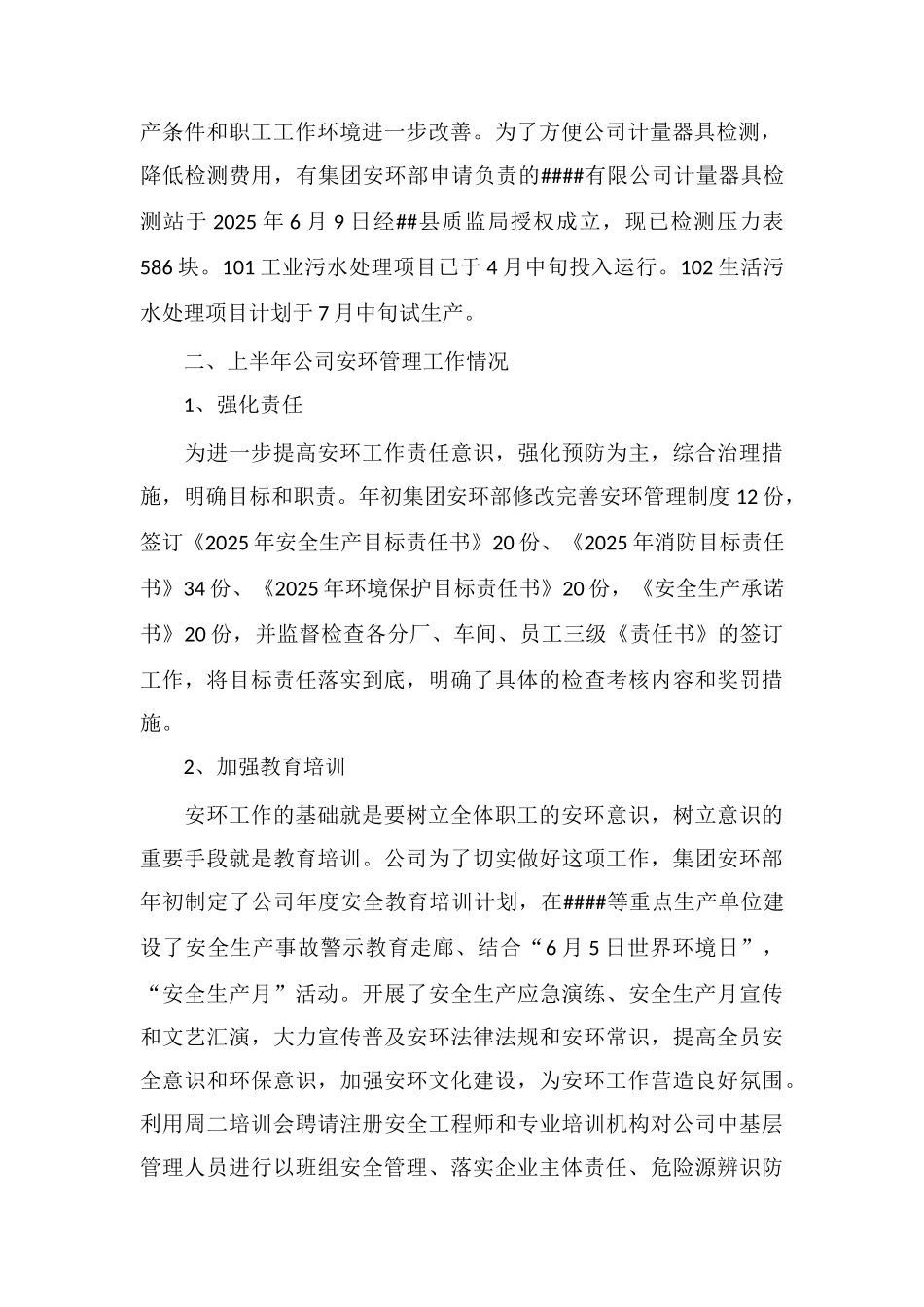 X集团企业年上半年安环工作总结_第2页