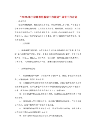 “2025年小学体育组教学工作规划”体育工作计划