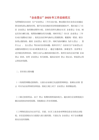 “企业登云”2025年工作总结范文