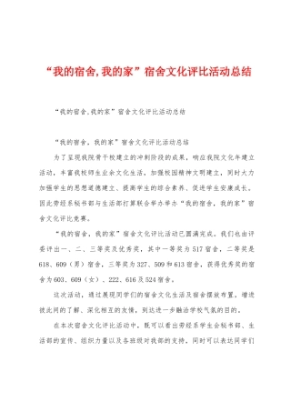 “我的宿舍-我的家”宿舍文化评比活动总结