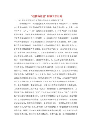 “投资科计划”财政工作计划