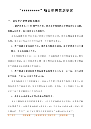 “某某”项目销售策划草案