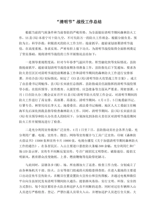 “清明节”战役工作总结