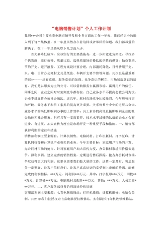 “电脑销售计划”个人工作计划