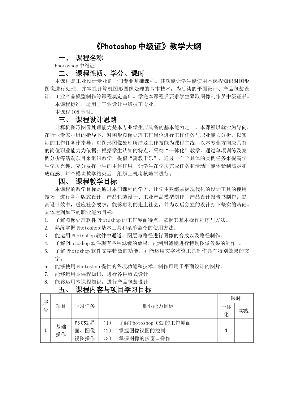 《Photoshop中级证》教学大纲_第1页