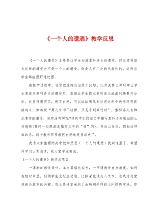 《一个人的遭遇》教学反思