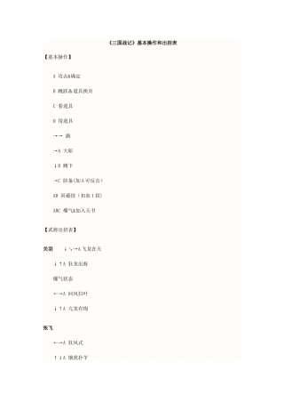 《三国战记》基本操作和出招表