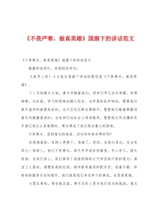 《不畏严寒-做真英雄》国旗下的讲话范文