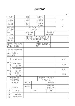 《专业技术职务任职资格推荐评审表》