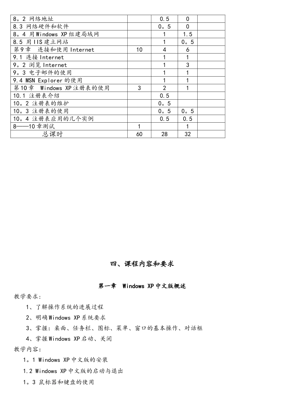 《中文WindowsXP及其应用》教学大纲_第3页