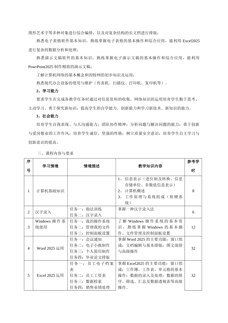 《办公自动化》课程标准_第2页