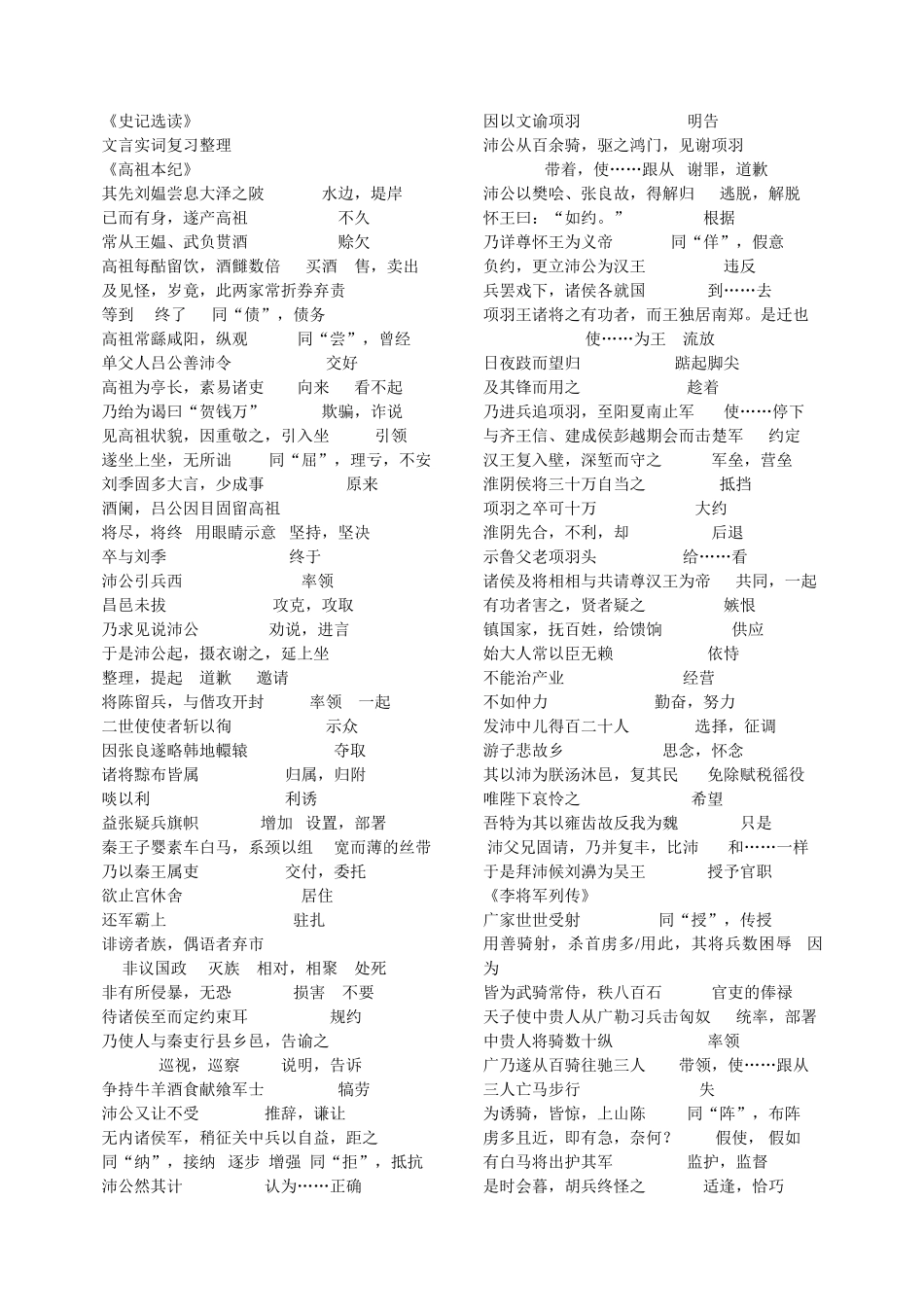 《史记选读》文言实词复习整理_第1页